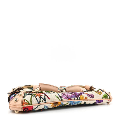 Gucci Canvas Flora Floral Beaded Small Horsebit Chain Clutch White Multicolor 4 of 16