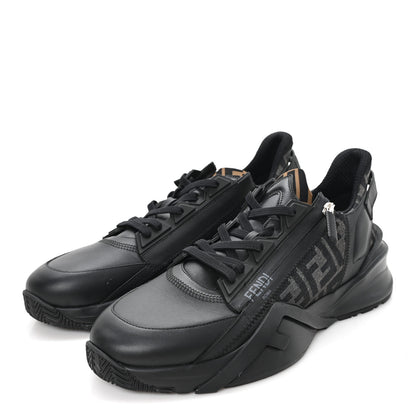 Fendi Calfskin Nylon Lycra Mens Fendi Flow Low Top Sneakers 11 Black Grigio Tabacco 4 of 9