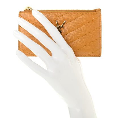 Saint Laurent Monogram Grain de Poudre 5 Fragments Zip Pouch Card Holder Orange 2 of 12