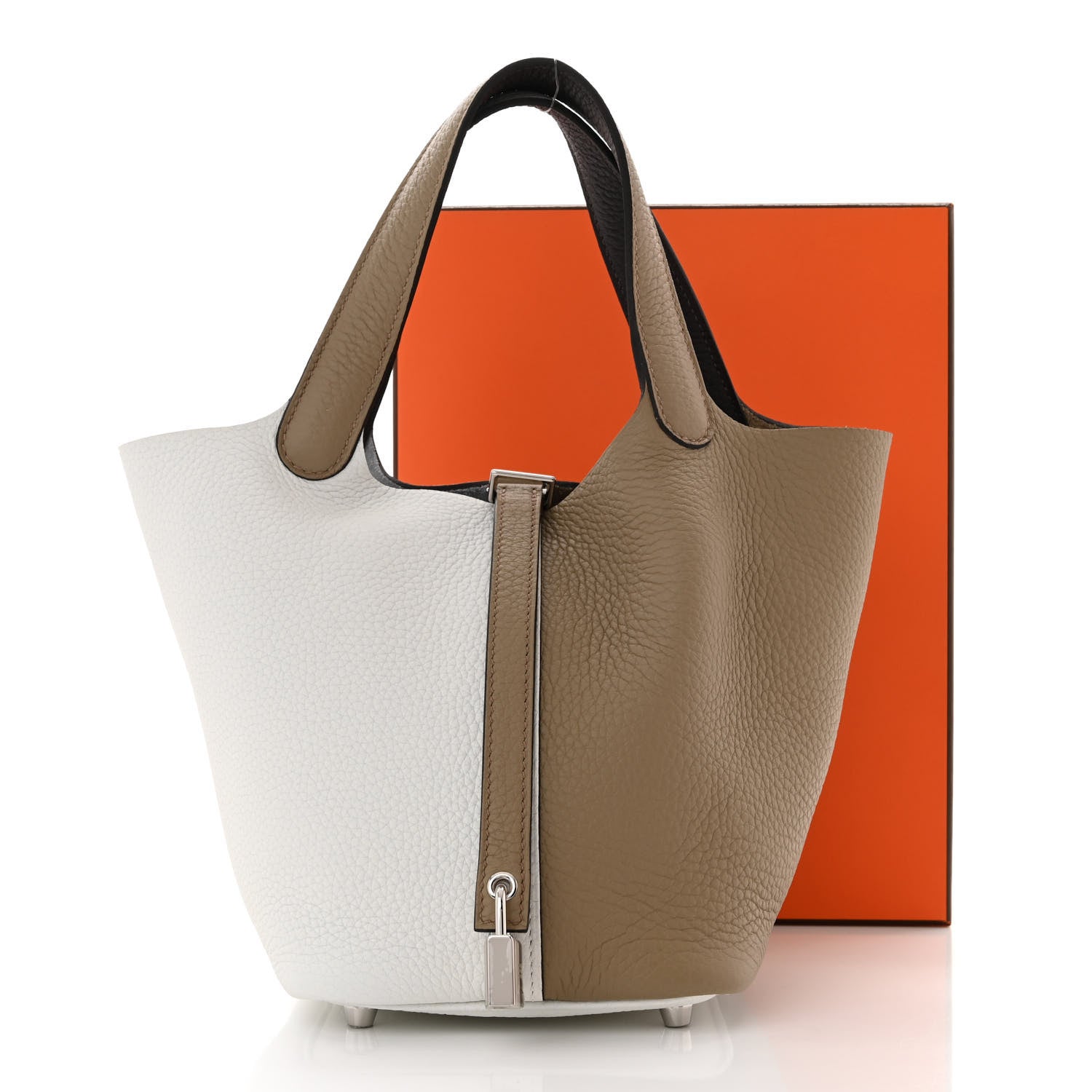 Hermes Taurillon Clemence Casaque Picotin Lock 18 PM Beige Marfa New White Macassar 11 of 11
