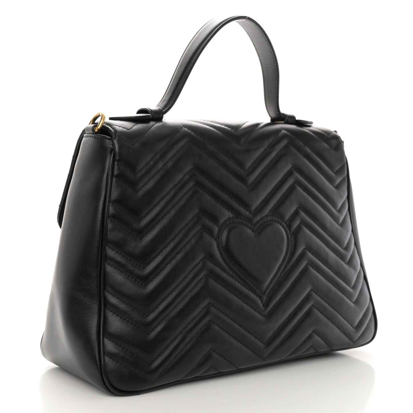 Calfskin Matelasse Medium GG Marmont Top Handle Shoulder Bag Black
