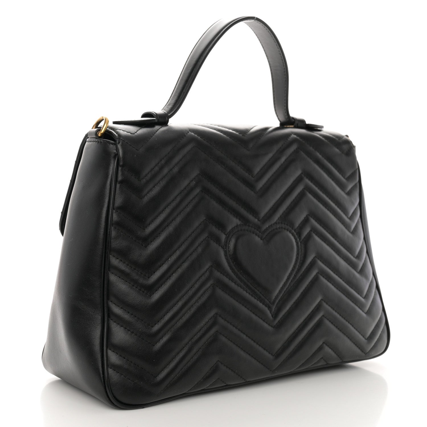 Gucci Calfskin Matelasse Medium GG Marmont Top Handle Shoulder Bag Black 3 of 10