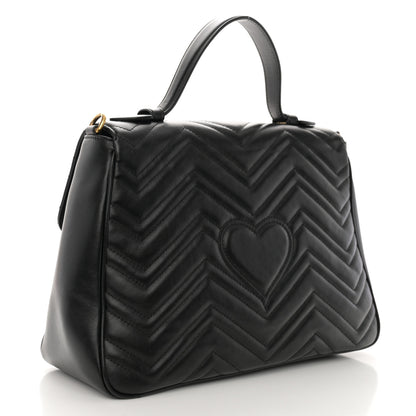 Gucci Calfskin Matelasse Medium GG Marmont Top Handle Shoulder Bag Black 3 of 10