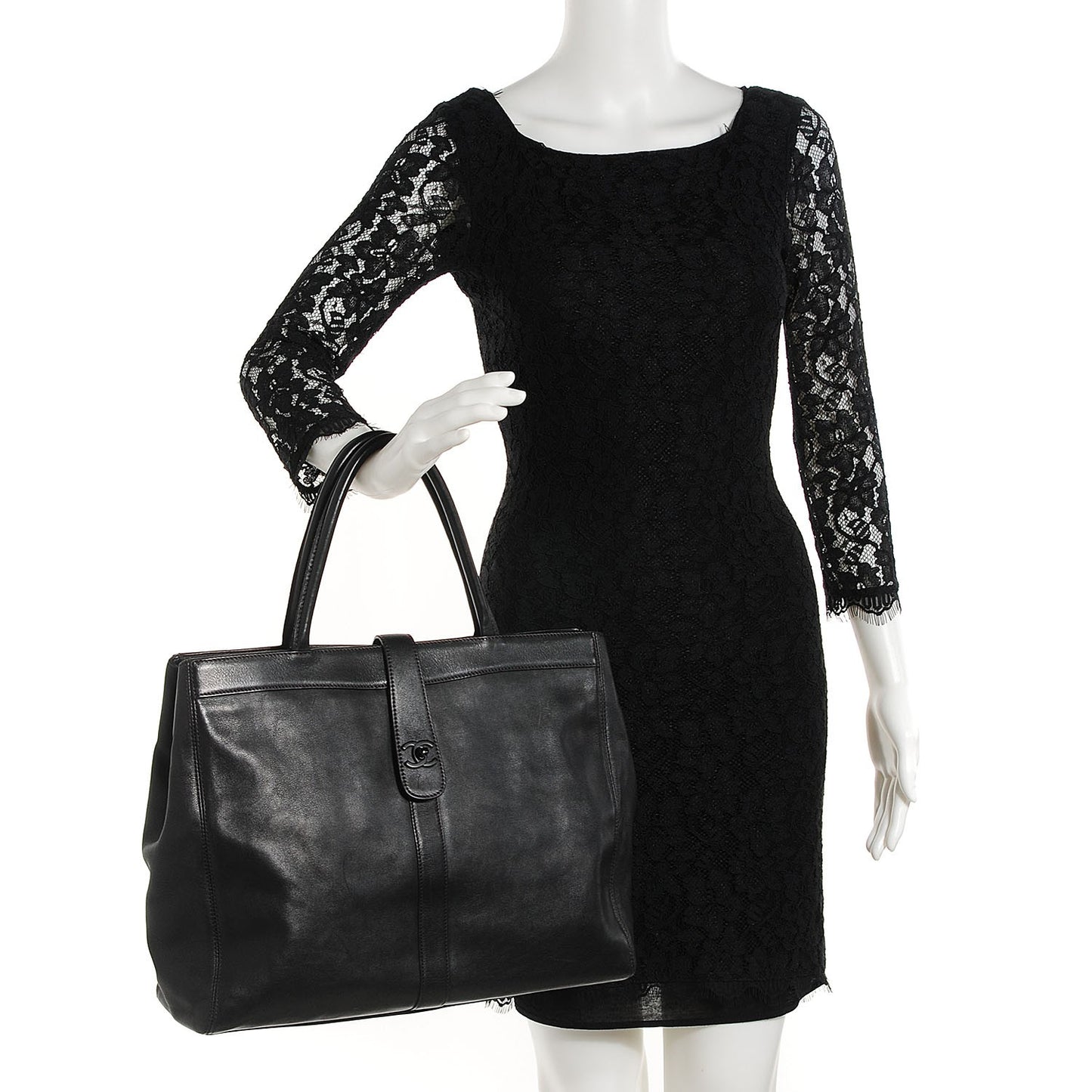 Calfskin Large Shopping Tote Black