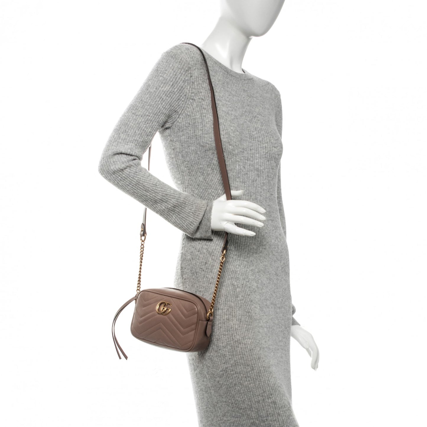 Calfskin Matelasse Mini GG Marmont Chain Shoulder Bag Porcelain Rose