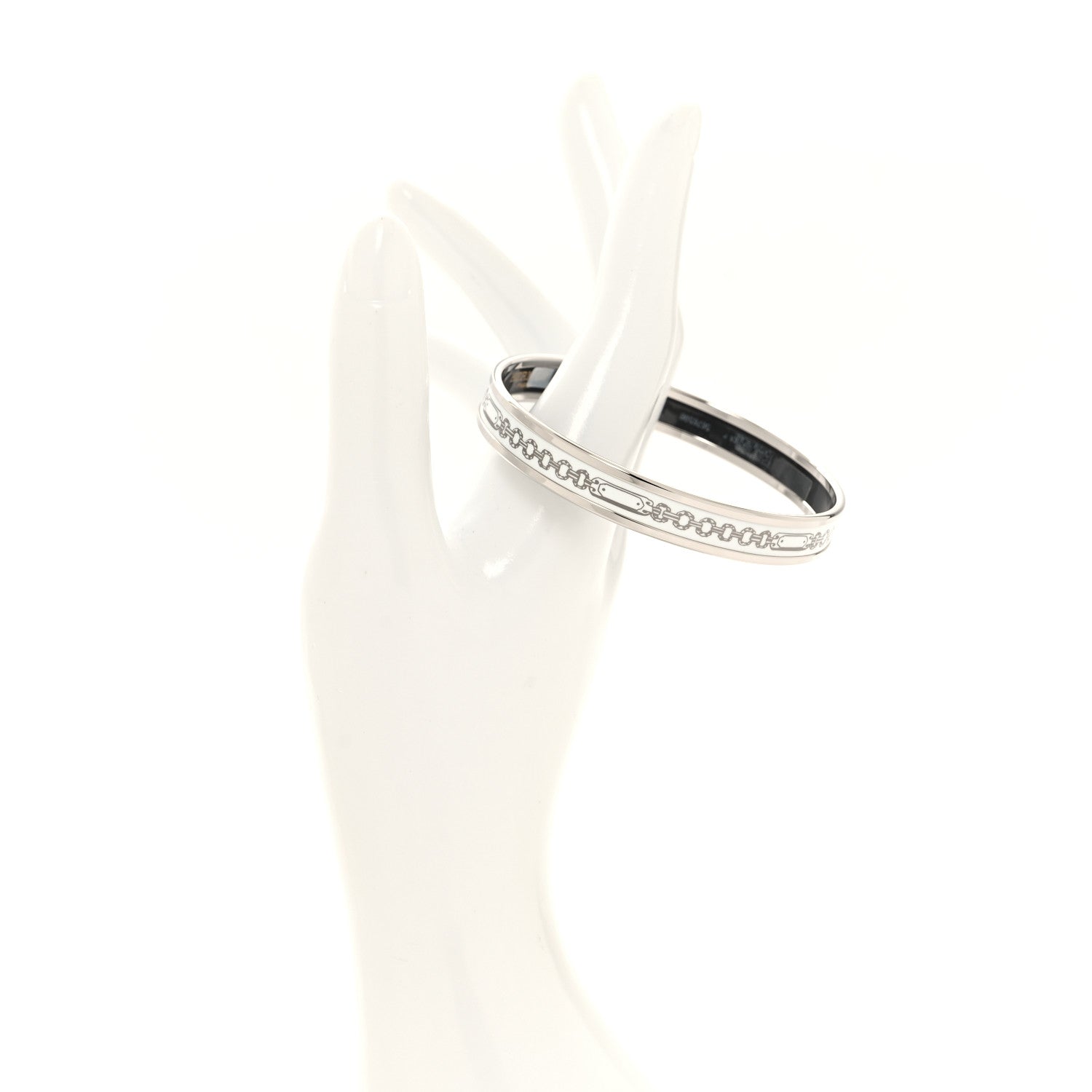 Hermes Enamel Printed Narrow Bijoux Chaines Bracelet 65 White 2 of 6