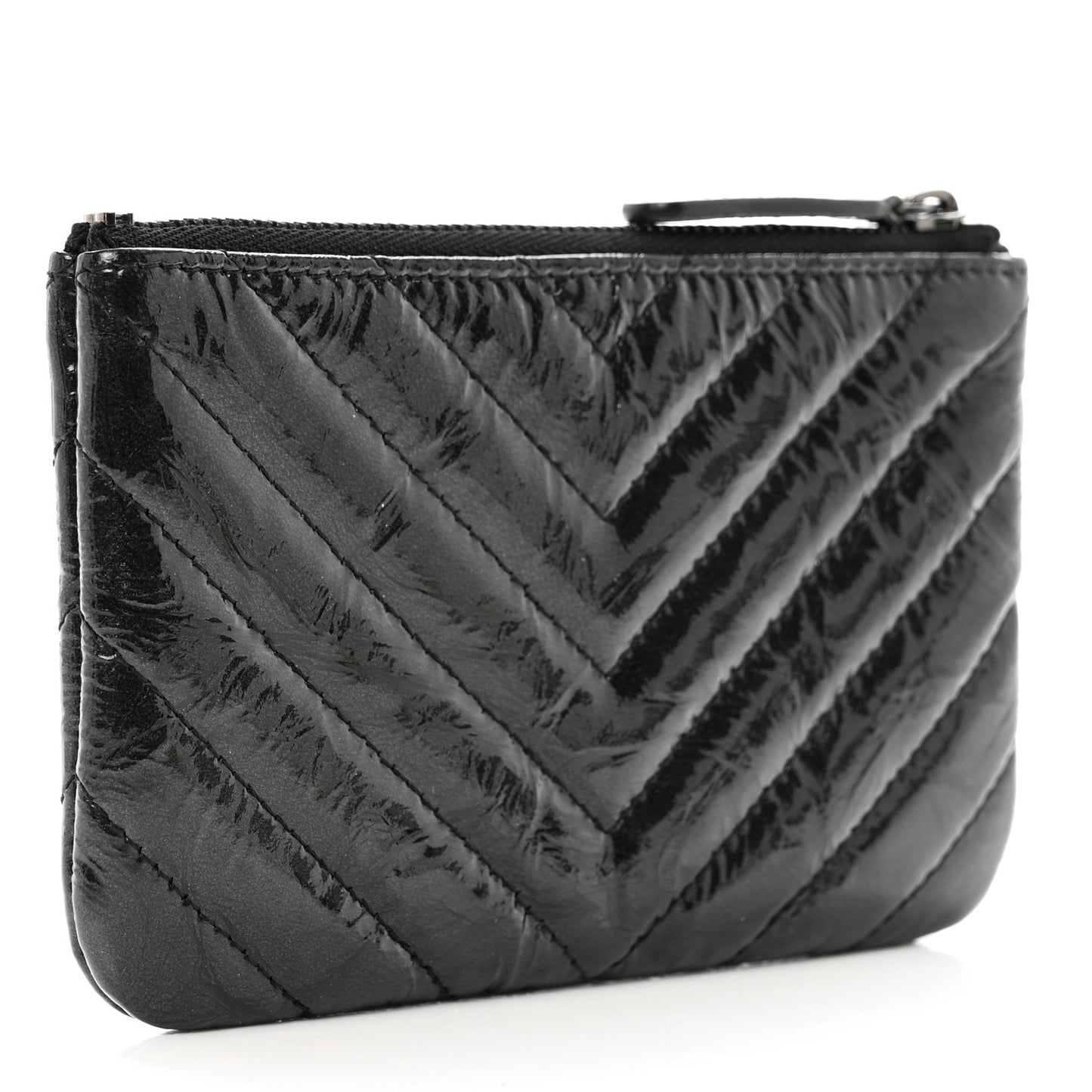 Patent Chevron Quilted Small Reissue Cosmetic Case So Black