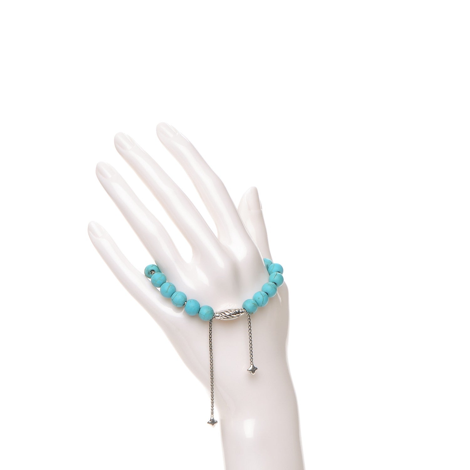 David Yurman Sterling Silver Turquoise 8mm Spiritual Beads Adjustable Bracelet 2 of 5