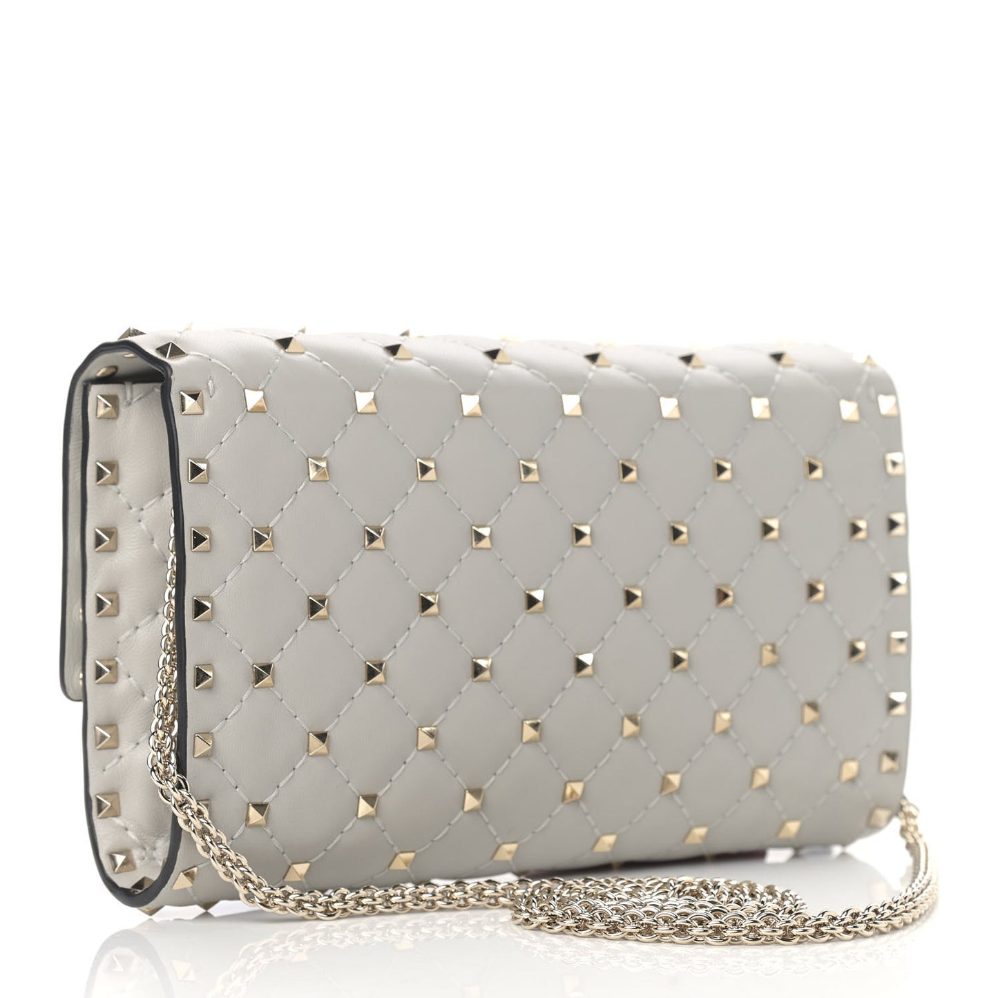 Nappa Rockstud Spike Wallet on Chain Opal Grey