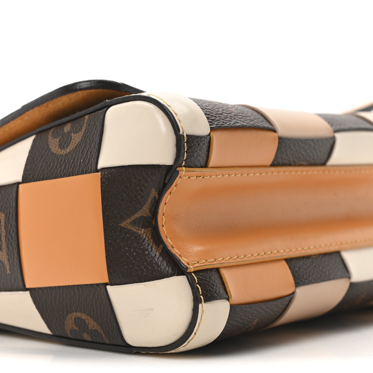 Calfskin Monogram Check Twist MM Beige White Orange