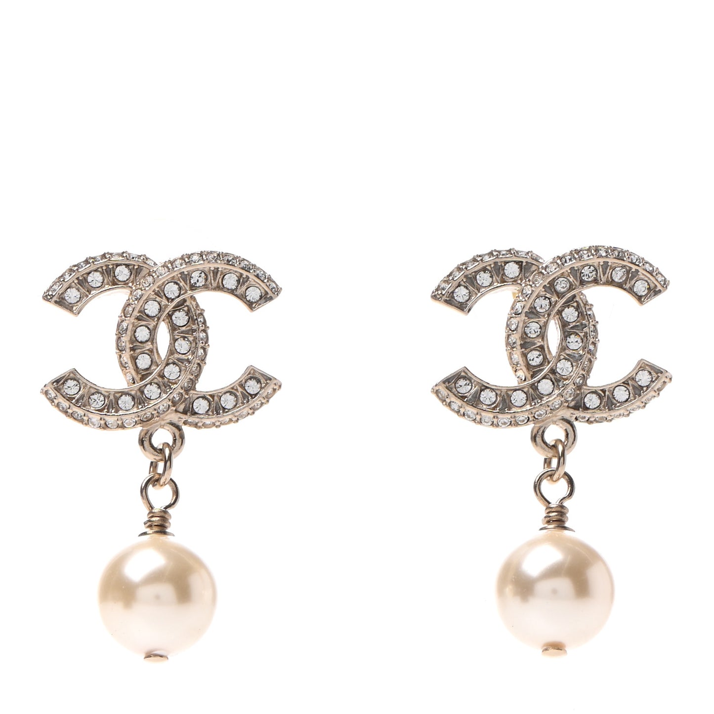 Crystal Pearl CC Drop Earrings Gold