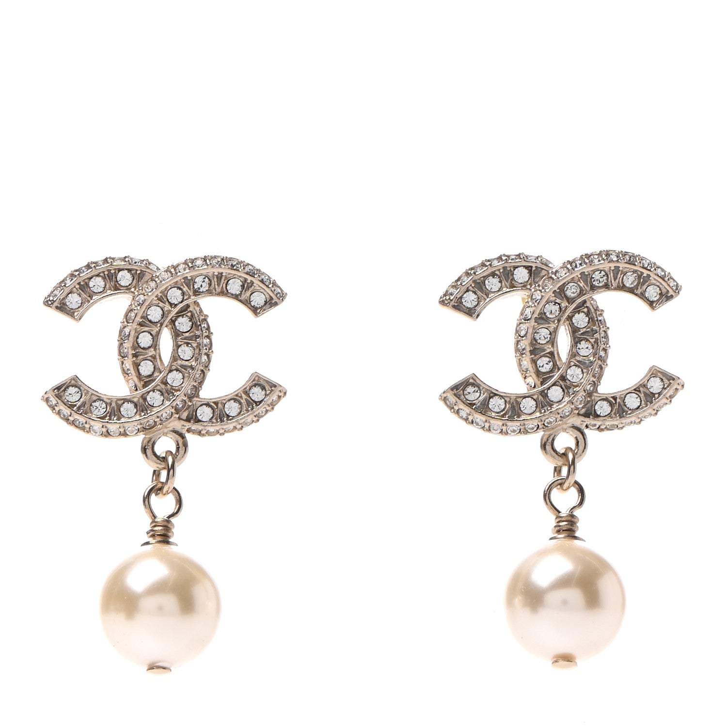 Chanel Crystal Pearl CC Drop Earrings Gold 1 of 4