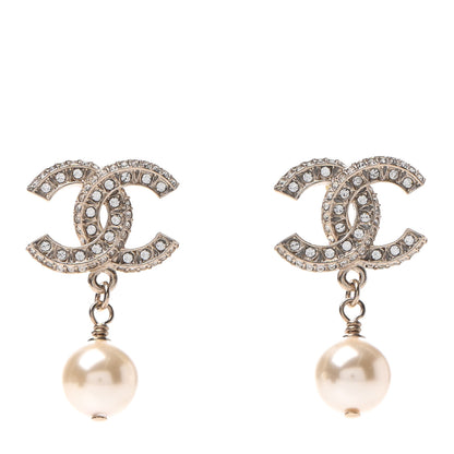 Chanel Crystal Pearl CC Drop Earrings Gold 1 of 4