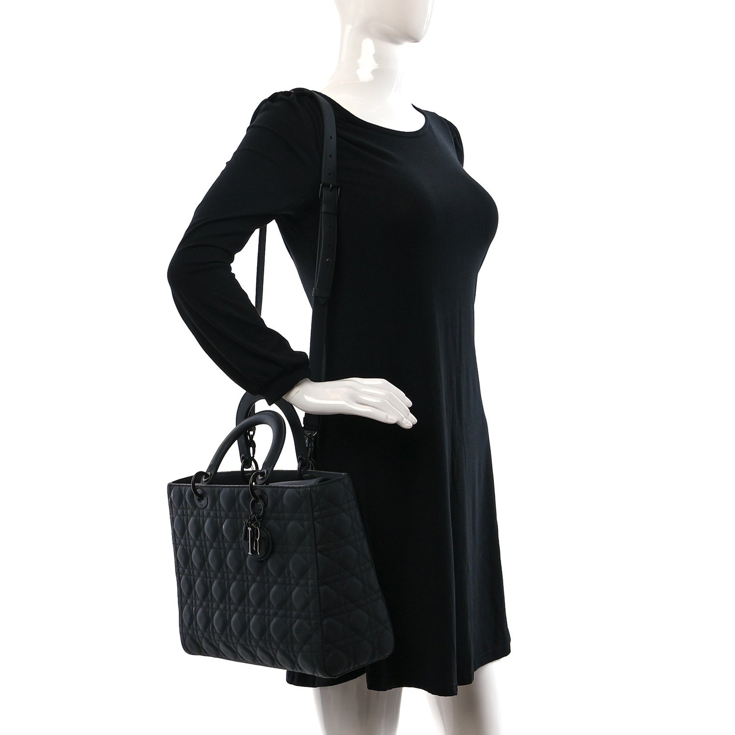 Ultra Matte Calfskin Cannage Large Lady Dior Black