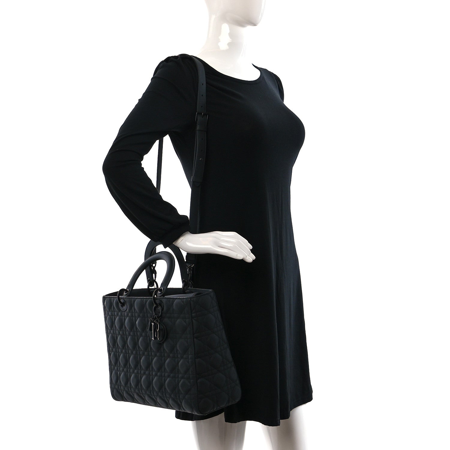 Christian Dior Ultra Matte Calfskin Cannage Large Lady Dior Black 2 of 12