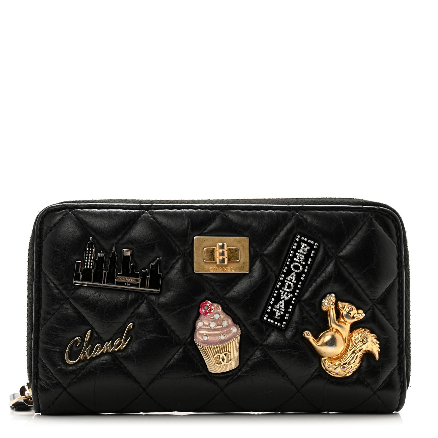 Aged Calfskin Quilted Small New York Charms 2.55 Reissue Zip Around Wallet Black