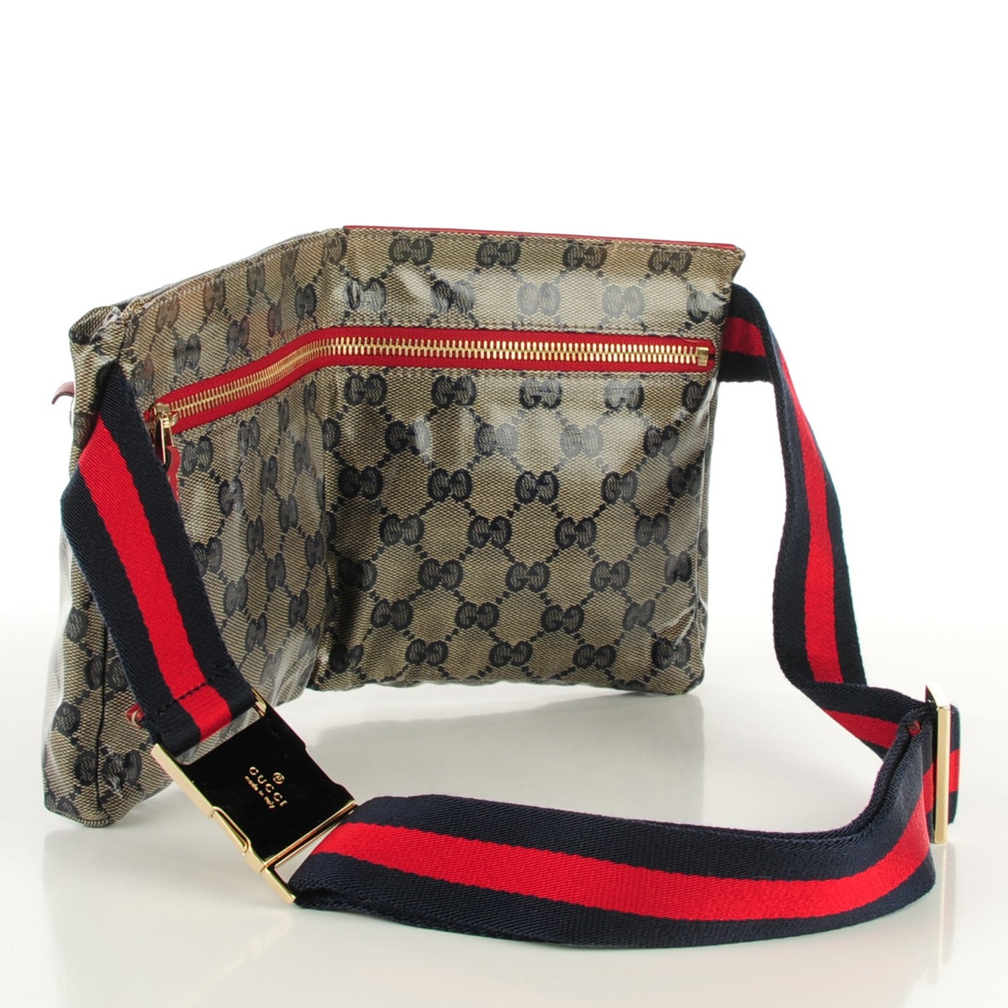 Crystal Monogram Web Double Pocket Belt Bag Navy Red