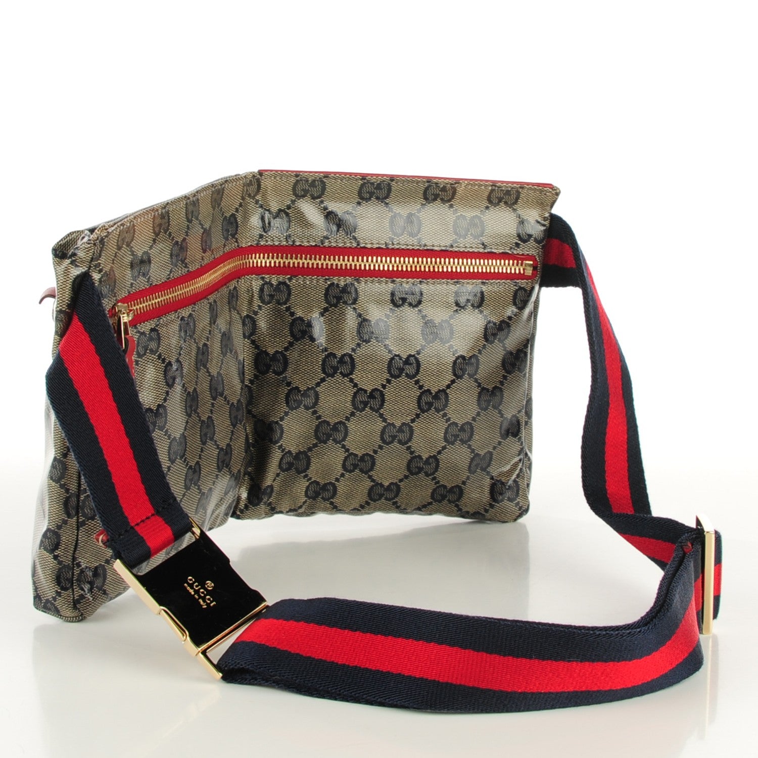 Gucci Crystal Monogram Web Double Pocket Belt Bag Navy Red 3 of 6