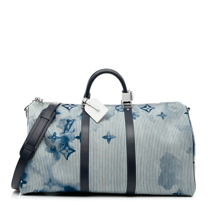 Louis Vuitton Monogram Watercolor Keepall Bandouliere 50 Hickory Stripes Denim 1 of 10