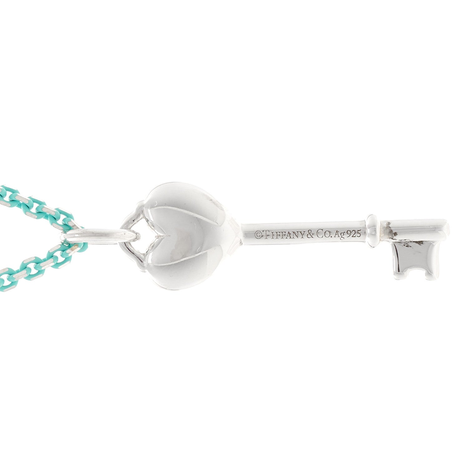 Tiffany Sterling Silver Enamel Heart Key Pendant Chain Necklace Blue 4 of 6