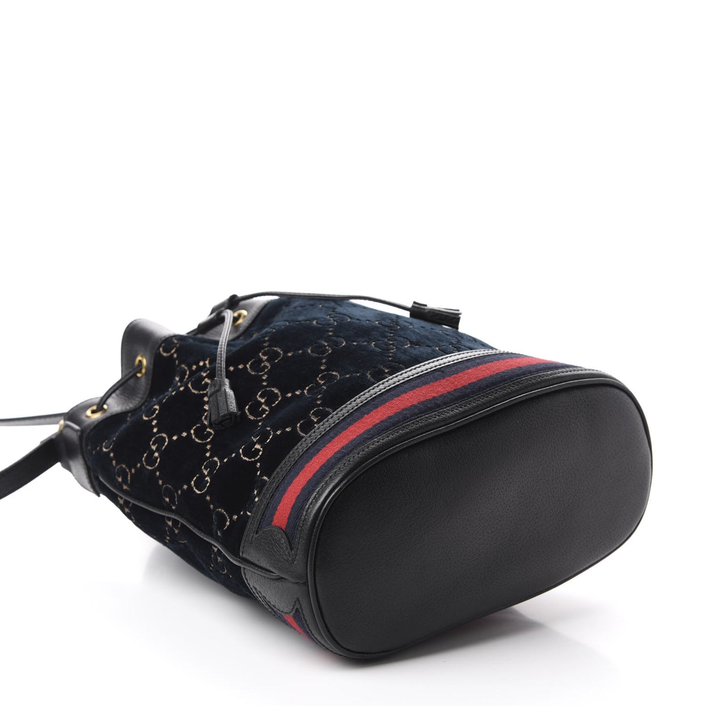 Velvet GG Monogram Web Bucket Bag Blue Beige