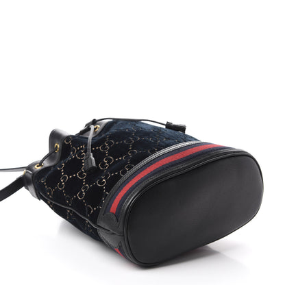 Gucci Velvet GG Monogram Web Bucket Bag Blue Beige 4 of 10