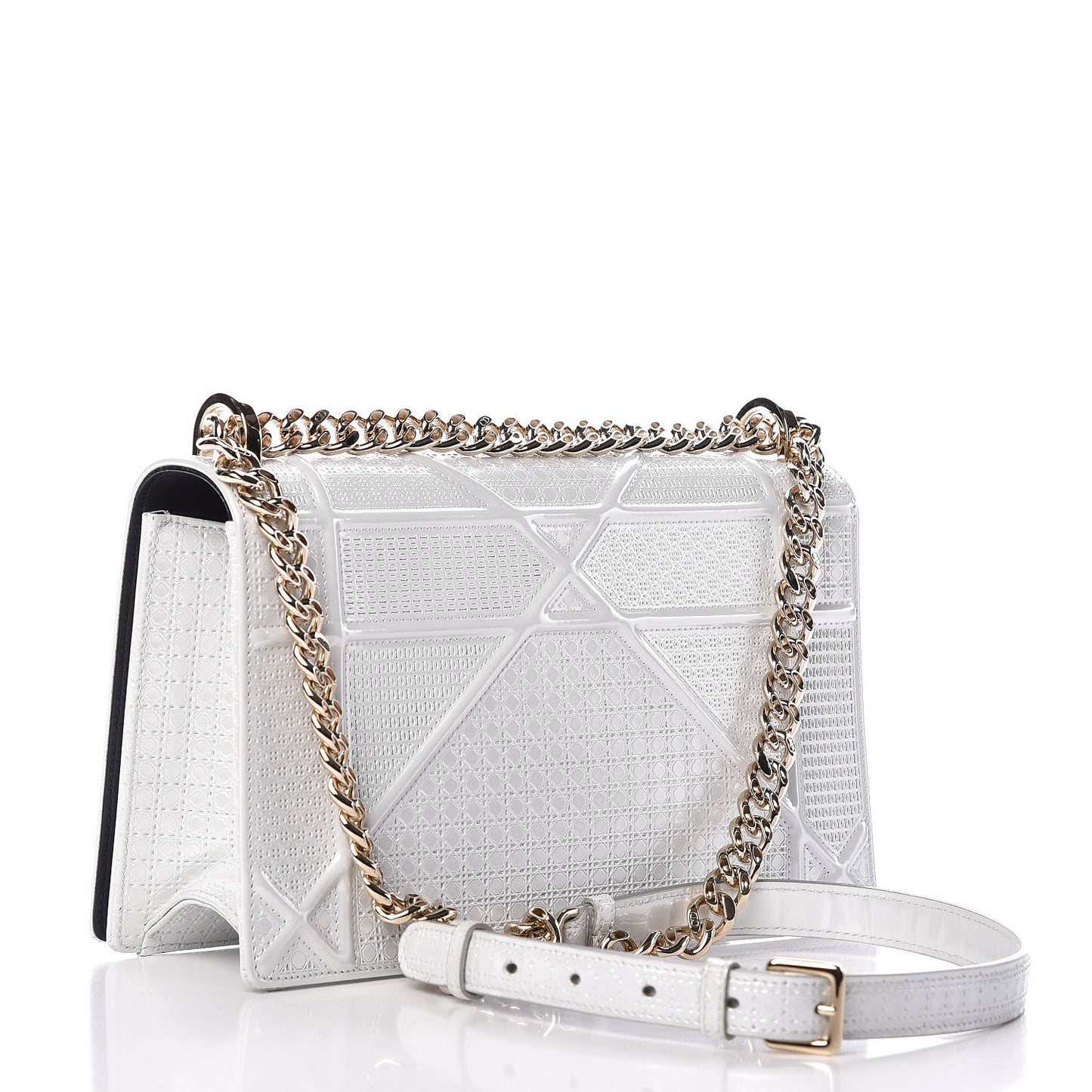 Patent Micro-Cannage Medium Diorama Flap Bag White