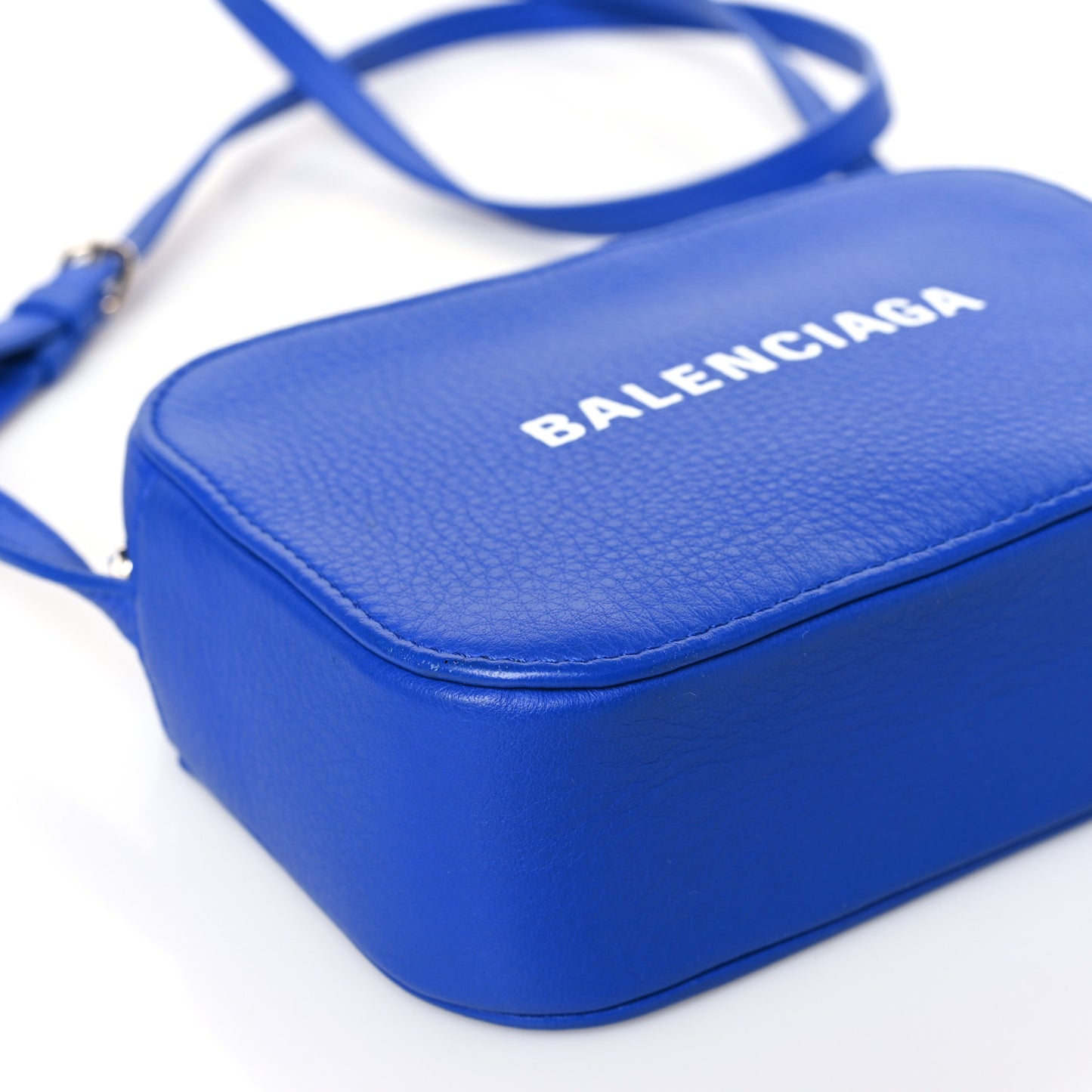 Smooth Calfskin Logo XS Everyday Camera Bag Bleu Prim White