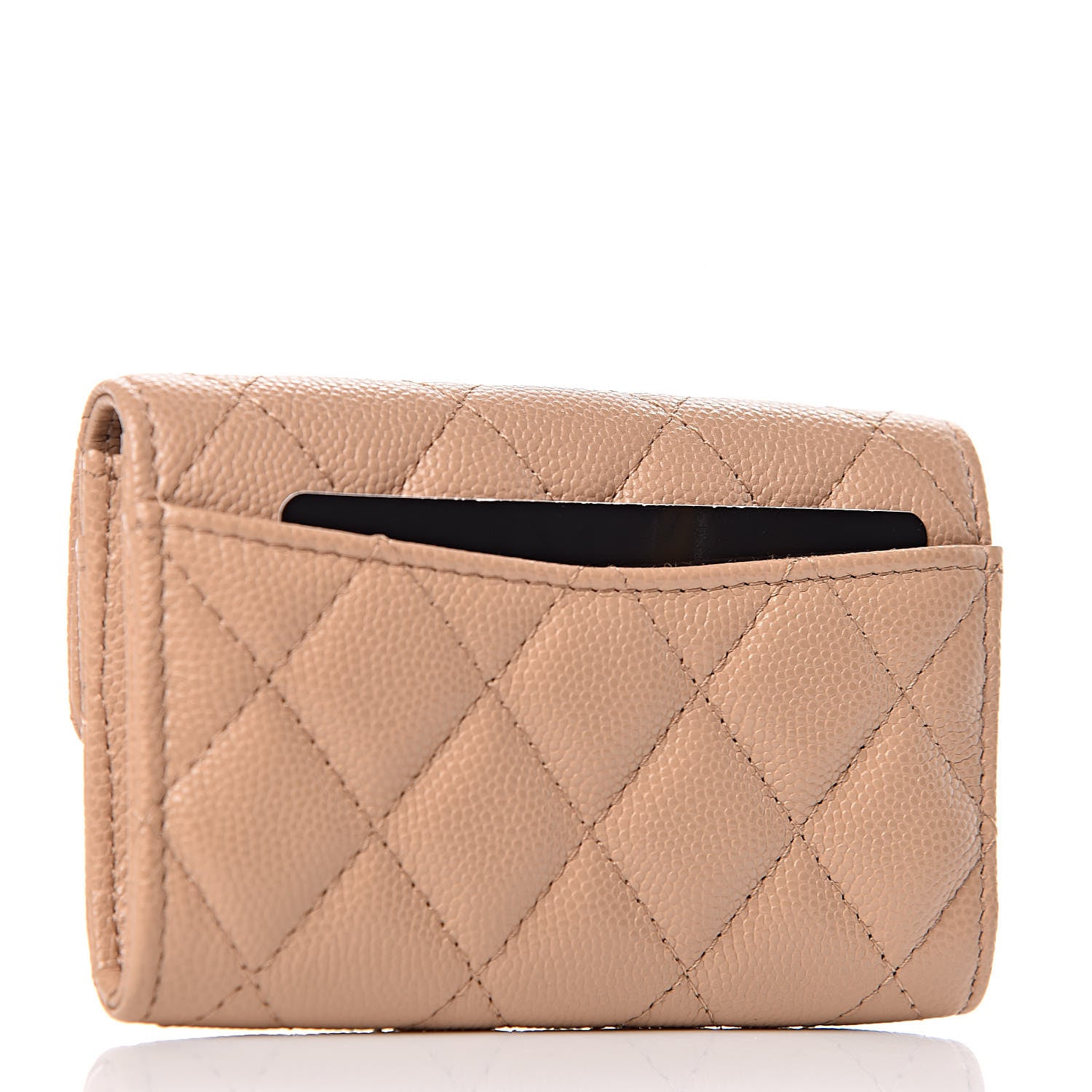 Chanel Caviar Quilted Flap Card Holder Wallet Beige 3 of 9