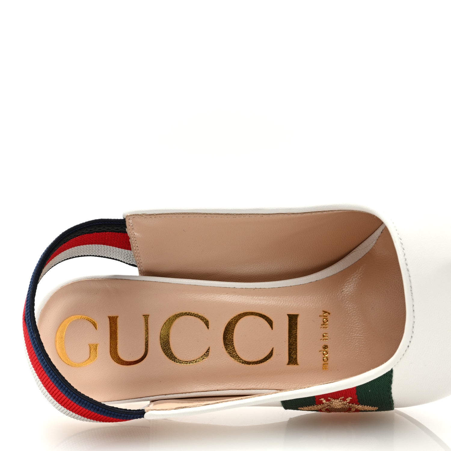 Gucci Malaga Kid Web Sylvie High Heel Slingback Pumps 36.5 White 7 of 8