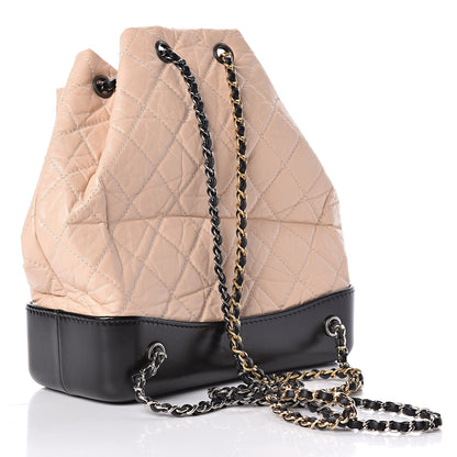 Chanel Aged Calfskin Quilted Gabrielle Backpack Beige Black 3 of 10