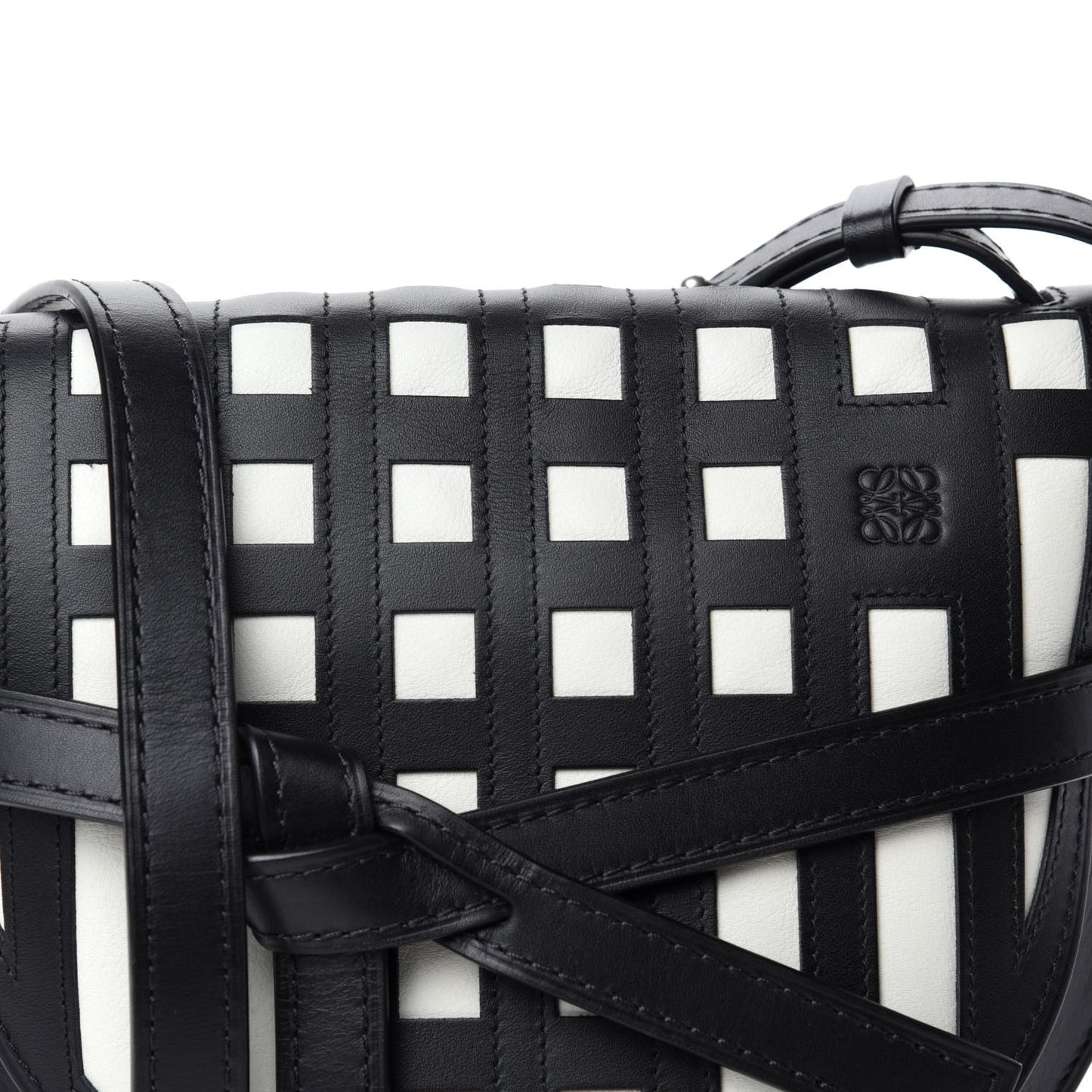 Calfskin Small Gate Crossbody Bag Black White