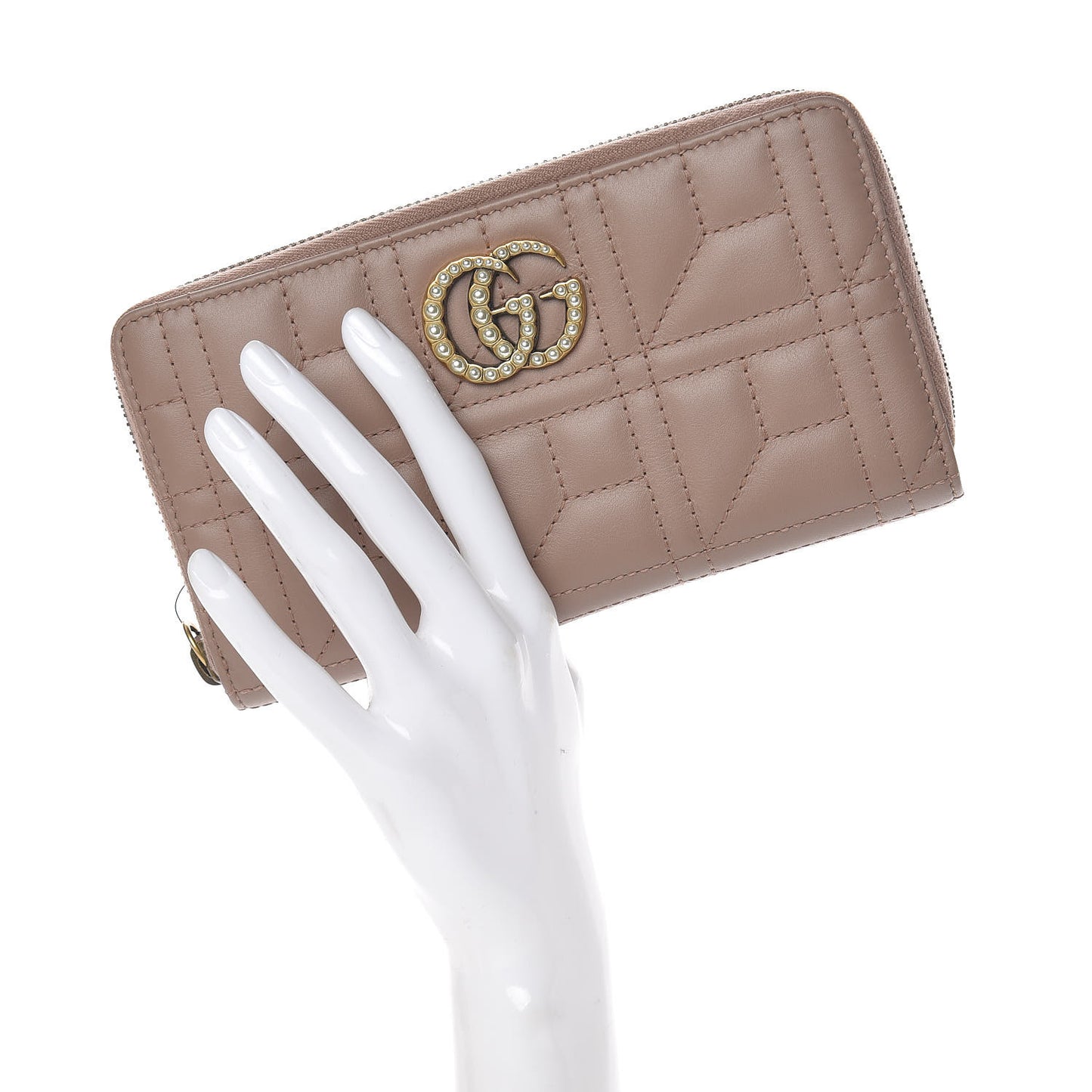 Calfskin Matelasse Pearly GG Marmont Zip Around Wallet Porcelain Rose