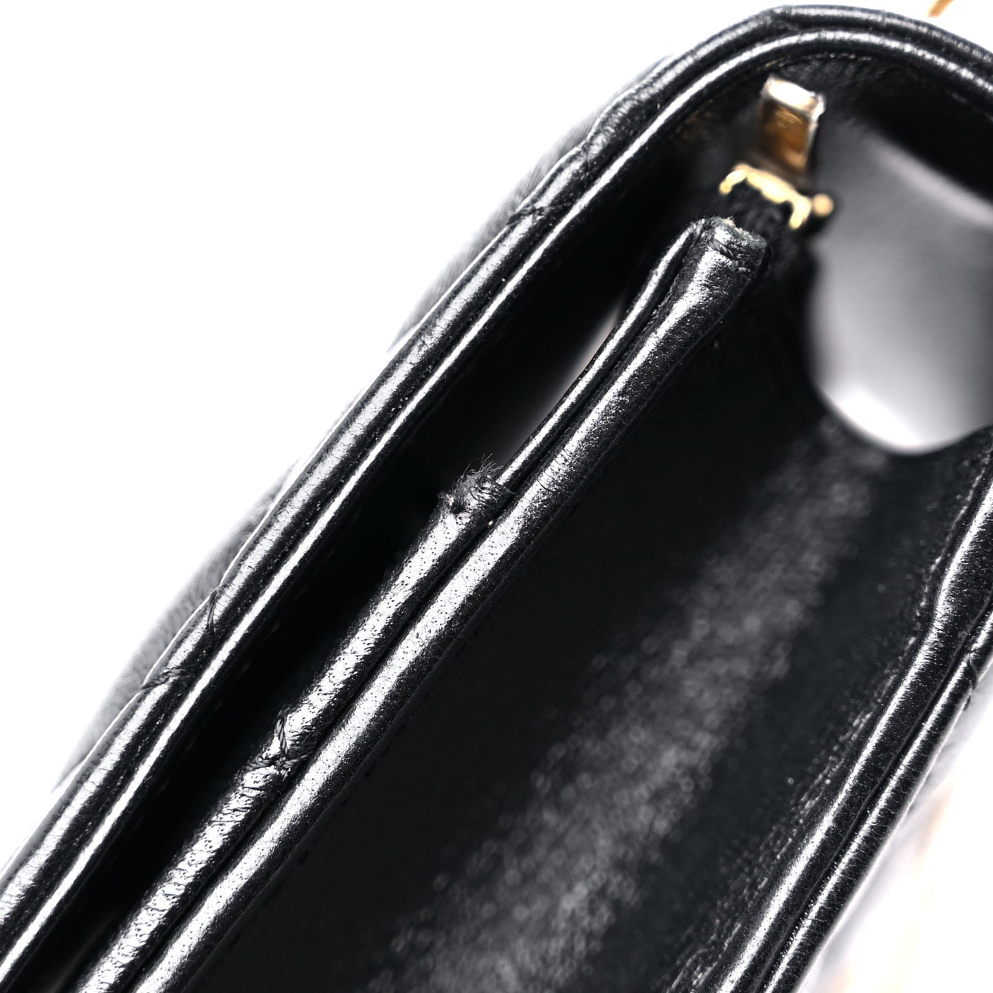 Shiny Lambskin Quilted Dynasty Wallet On Chain WOC Black