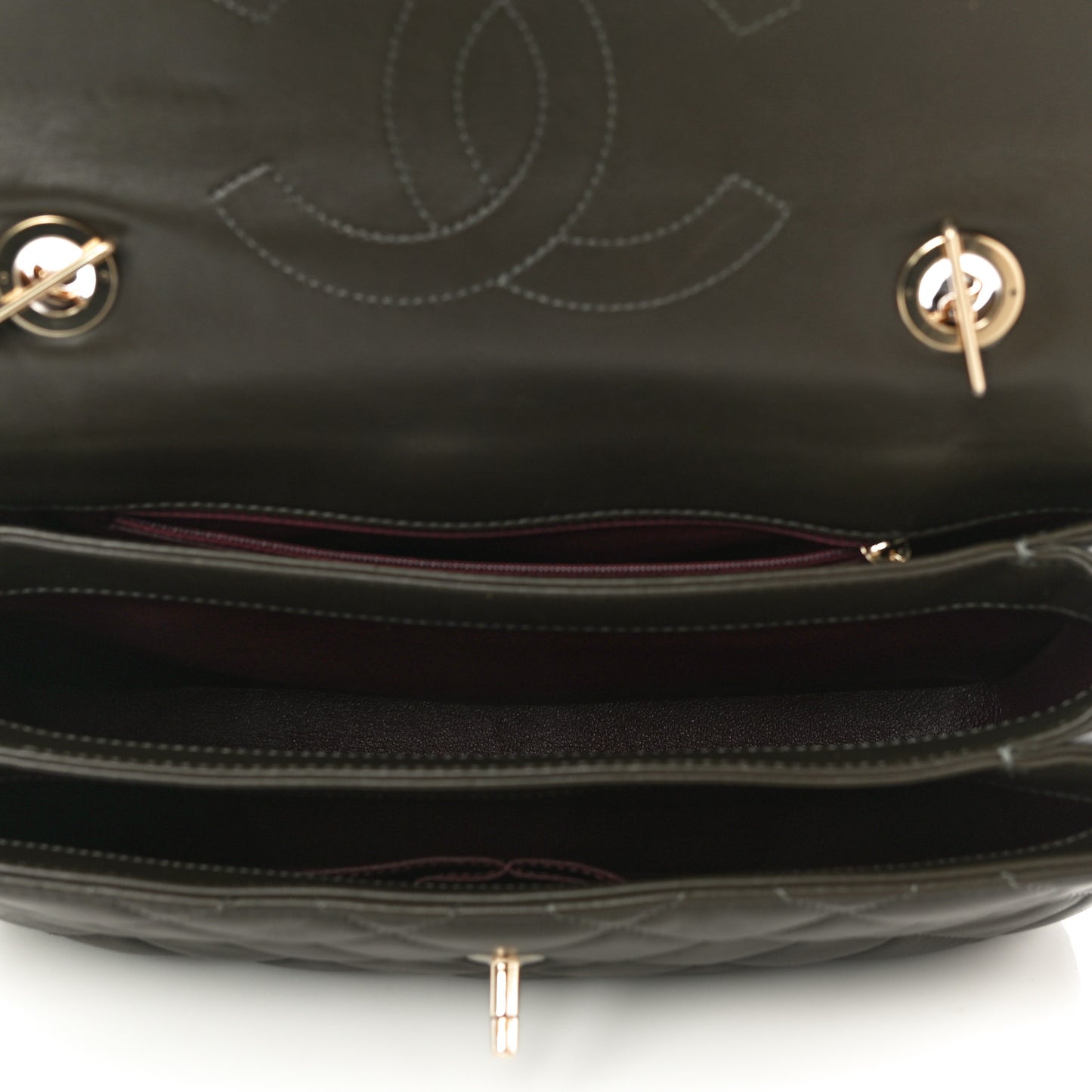 Lambskin Quilted Medium Trendy CC Flap Dual Handle Bag Dark Khaki