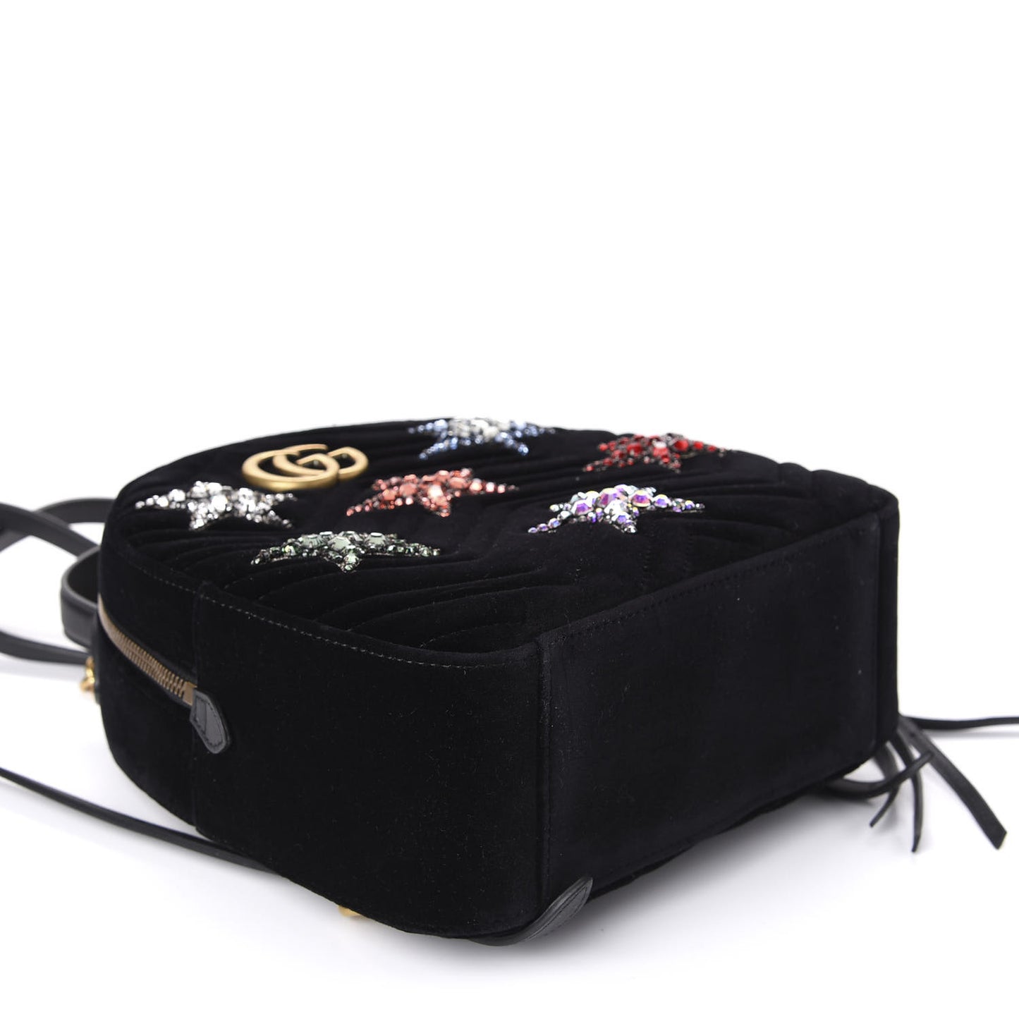 Velvet Matelasse Crystal Star Embroidered GG Marmont Dome Backpack Black