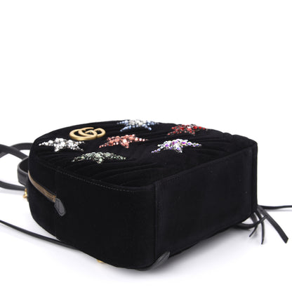 Gucci Velvet Matelasse Crystal Star Embroidered GG Marmont Dome Backpack Black 3 of 9