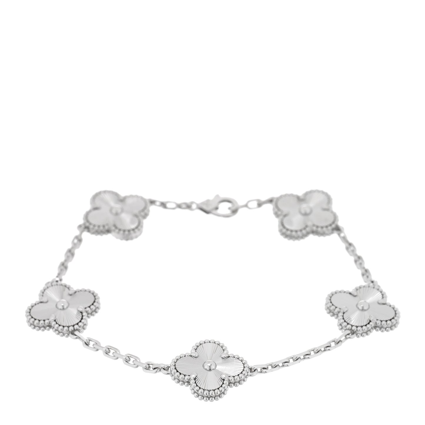 18K White Gold 5 Motifs Guilloche Vintage Alhambra Bracelet