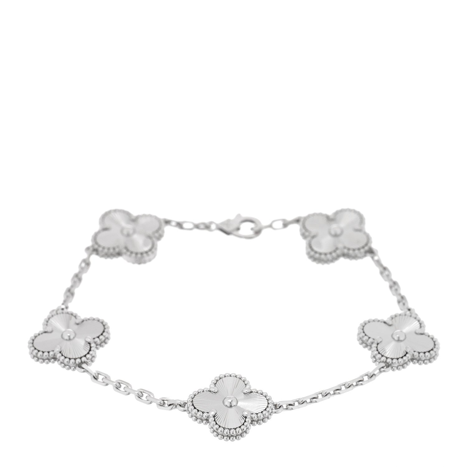 Van Cleef & Arpels 18K White Gold 5 Motifs Guilloche Vintage Alhambra Bracelet 1 of 4