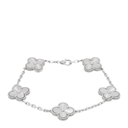Van Cleef & Arpels 18K White Gold 5 Motifs Guilloche Vintage Alhambra Bracelet 1 of 4