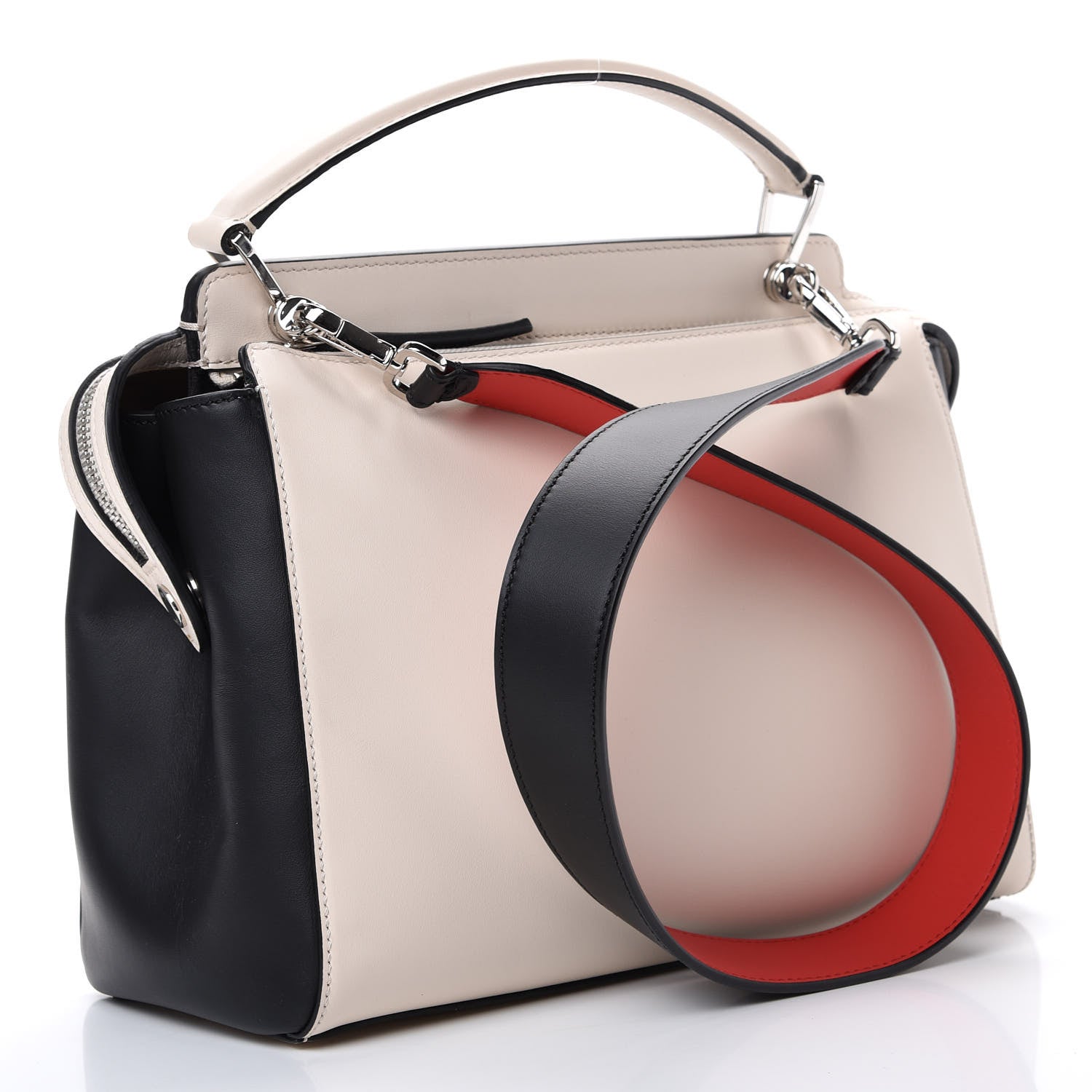 Fendi Vitello Baltico Shiny Nappa Lace Up DotCom Satchel Camelia Black Multicolor 2 of 11