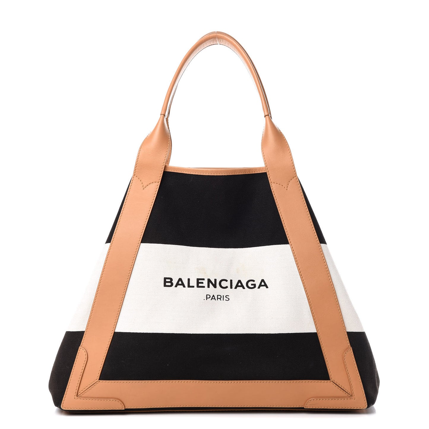 Calfskin Canvas M Cabas Tote Navy wHITE