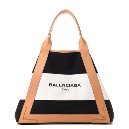 Balenciaga Calfskin Canvas M Cabas Tote Navy wHITE 1 of 13