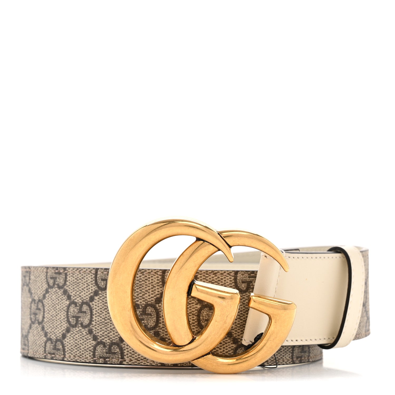 Gucci GG Supreme Monogram Matte Plutone Calfskin Double G 40mm Belt 80 32 Beige Ebony Mystic White 1 of 5