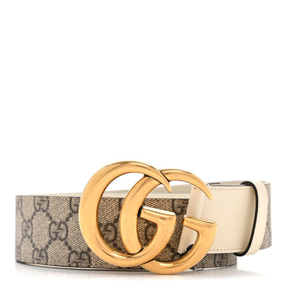 Gucci GG Supreme Monogram Matte Plutone Calfskin Double G 40mm Belt 80 32 Beige Ebony Mystic White 1 of 5