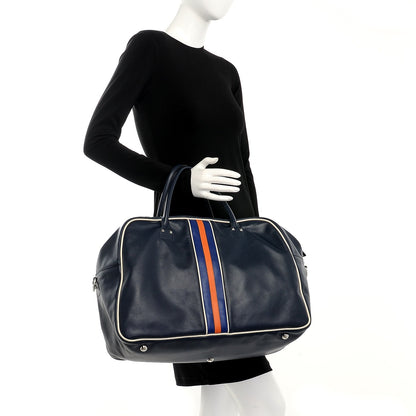 Valentino Garavani Mens Calfskin Rockstud Striped Holdall Duffle Navy 3 of 13