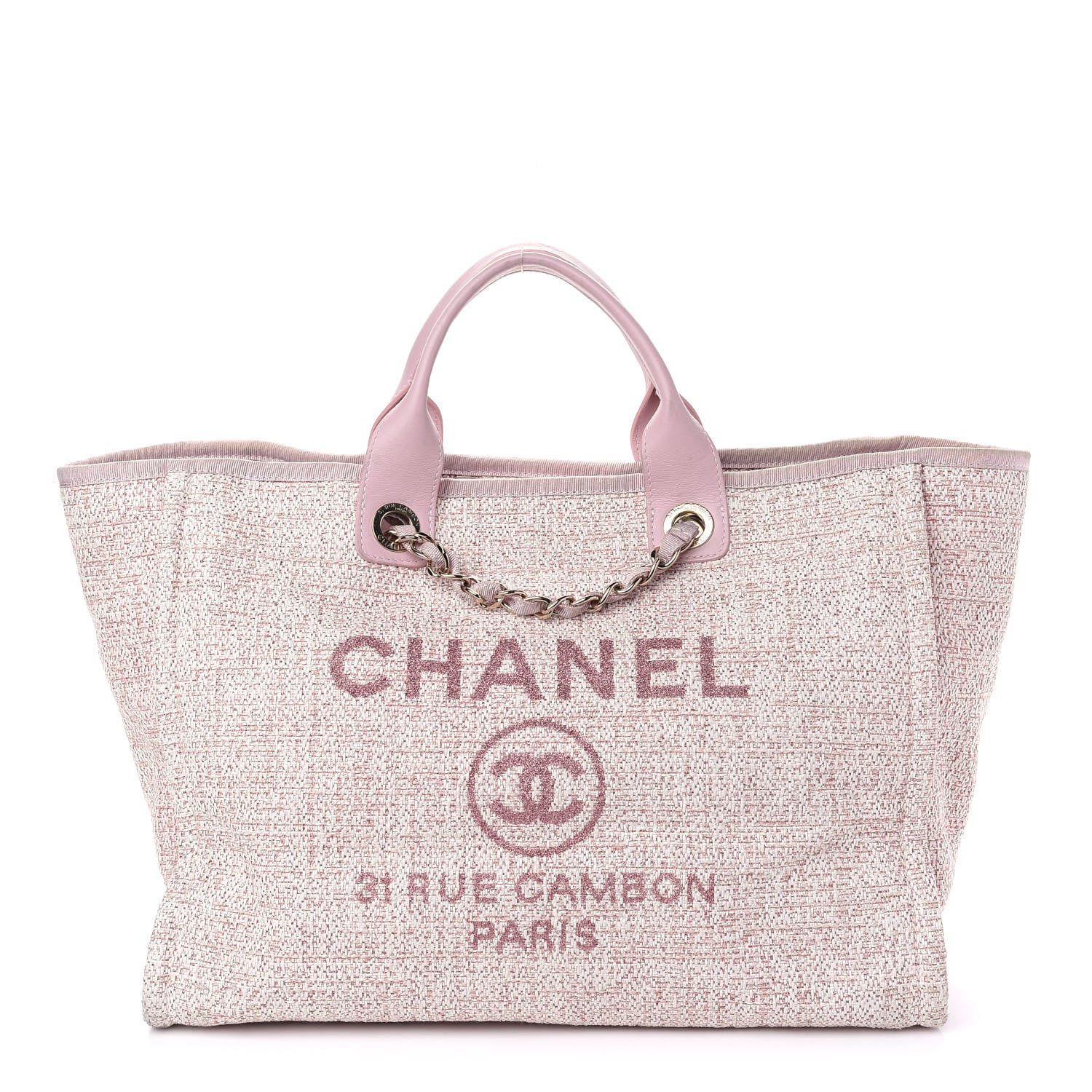Chanel Lurex Boucle Deauville Medium Tote Pink 1 of 10
