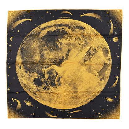 Hermes Silk Clair De Lune Double Face Scarf 90 Black Jaune D'Or Bleu 1 of 4