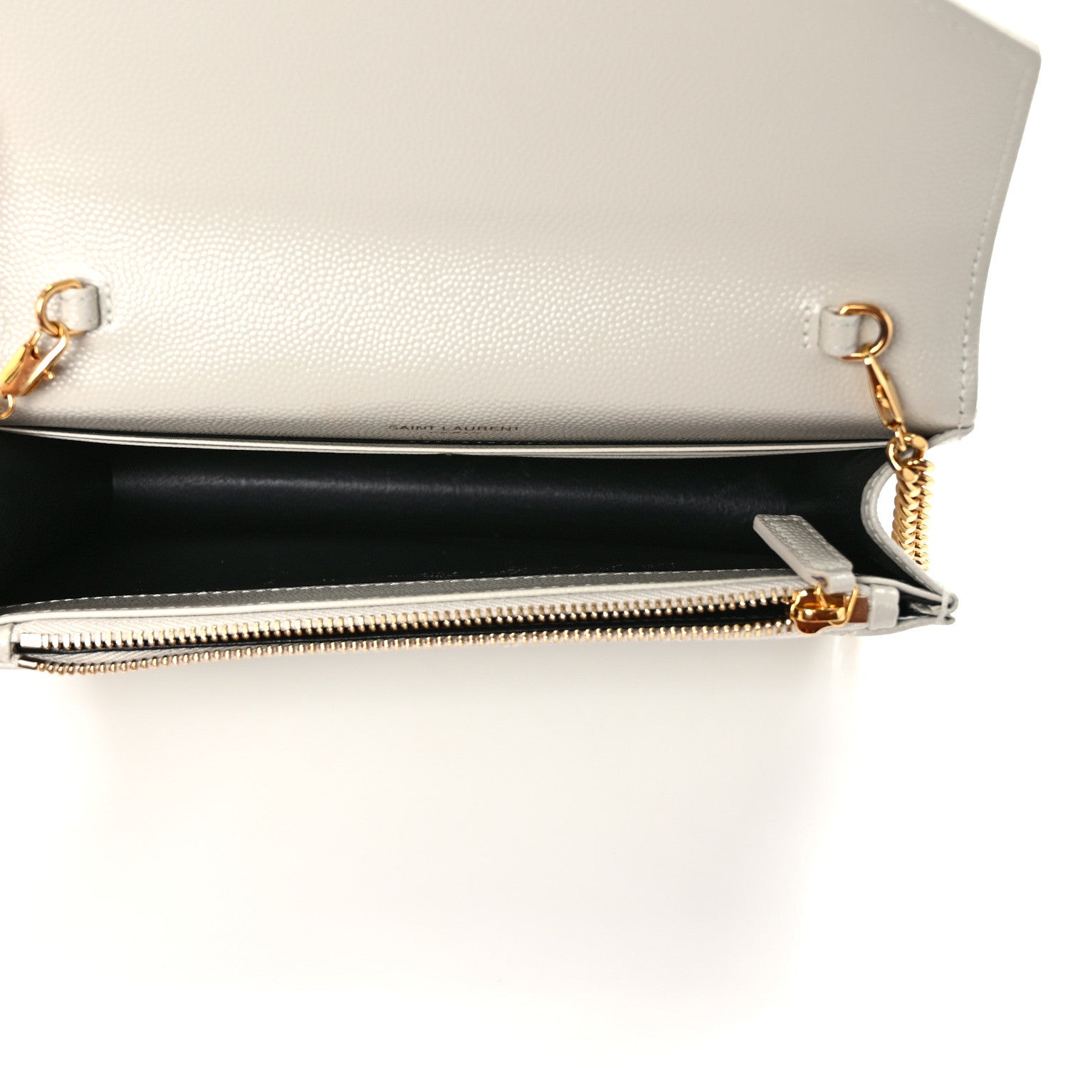 Saint Laurent Grain De Poudre Matelasse Chevron Monogram Envelope Chain Wallet Crema Soft 4 of 7