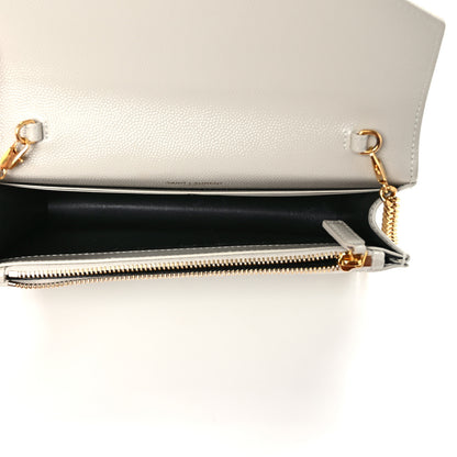 Saint Laurent Grain De Poudre Matelasse Chevron Monogram Envelope Chain Wallet Crema Soft 4 of 7